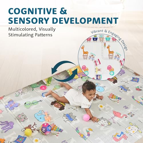 Image of Amazon Brand - Supples Reversible Baby Playmat | Certified BIS-Approved Foldable Foam Mat for Learning & Crawling | 0.6 cm Thick | 2+ Months Baby | Alphanumeric Design | 6.5 x 4.5 ft | Multicolour