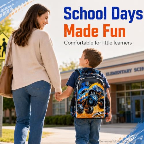 Image of 16 inch Truck Backpack for Boy, 3Pcs Car School Backpacks with Lunch Box, Kids Bookbag for Elementary Preschool Kindergarten(Black)