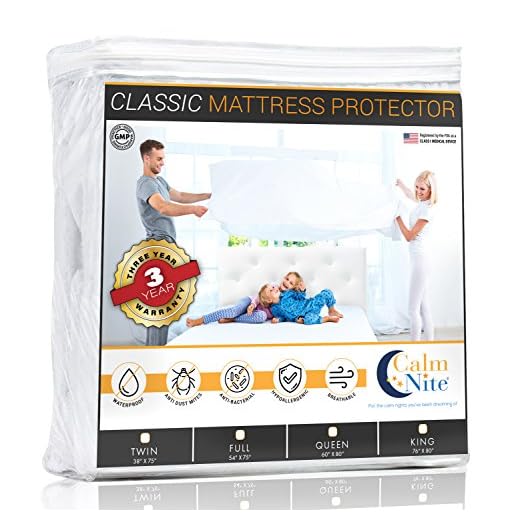 CALM NITE Mattress Pad Protector - Waterproof Cover, Vinyl Free Topper - Machine Washable… (Twin 39 x 75)