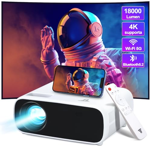 Wielio 2025 Upgraded proiettore，proiettore portatile con Bluetooth5.2e WiFi6, 1080P Support 4K, display HD da 18000 lumens, mini Projector senza lag, compatibile con PS5 e Switch