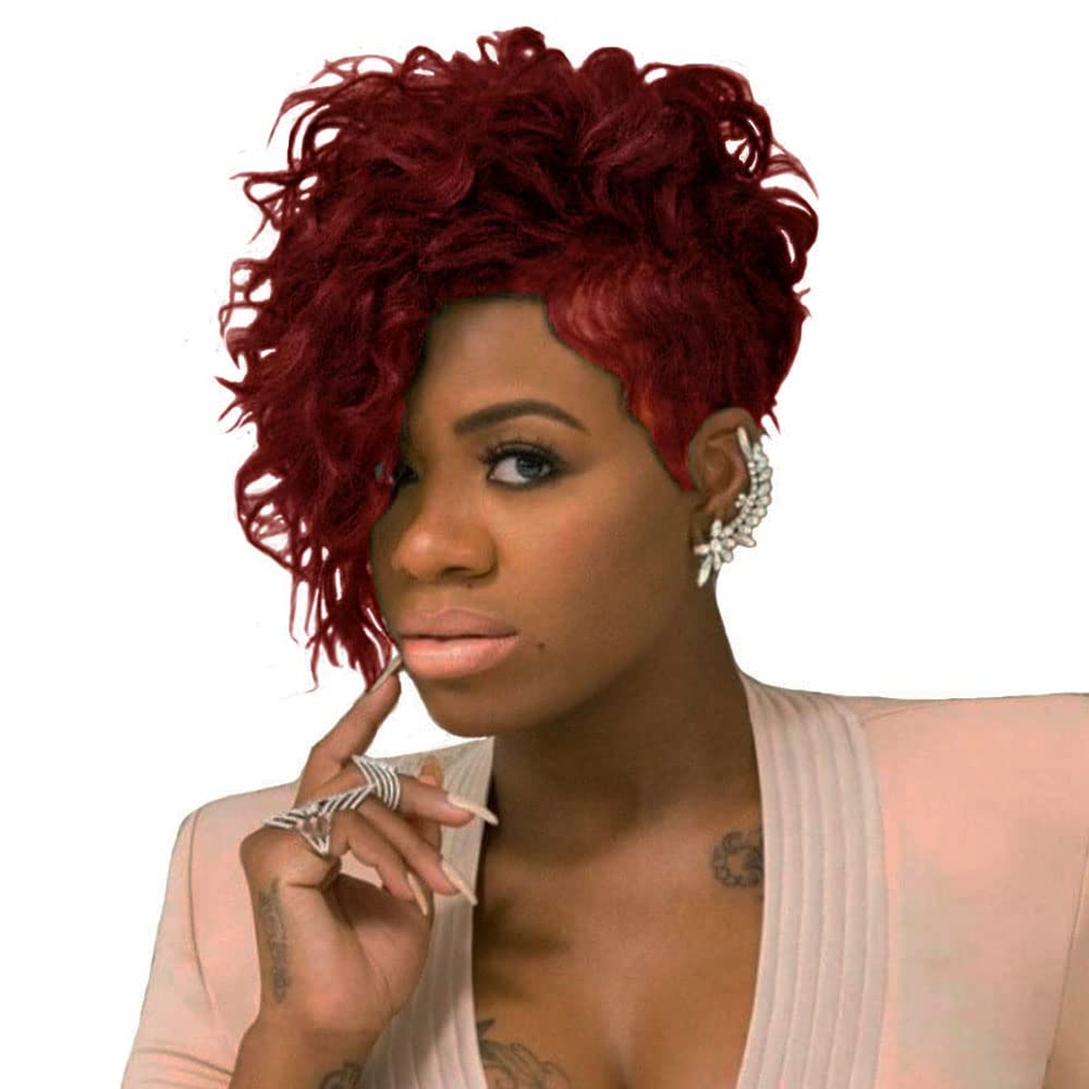 Amazon.com : HeneiKecci Red Short Curly Wigs for Black Women Deep Wave with  Side Part Bangs Wine Red Color : Beauty & Personal Care