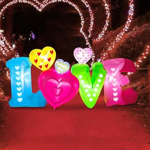 UniqSeason 8Ft Valentine Inflatables Love with Hearts Decoration Blow Up Inflatables Decoration with LEDs for Wedding Anniversary Birthday Engagement Fathers Day Party Decorations Outdoor Indoor Cover