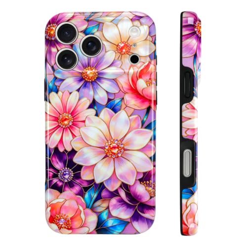 Image of Magnetic for iPhone 17 Pro Max Case for Women Girl, Colorful Floral | Stylish Flower Pattern Design [Compatible with MagSafe] [Full Camera Protection] 2-Layer Hybrid Shockproof Glossy Phone Case