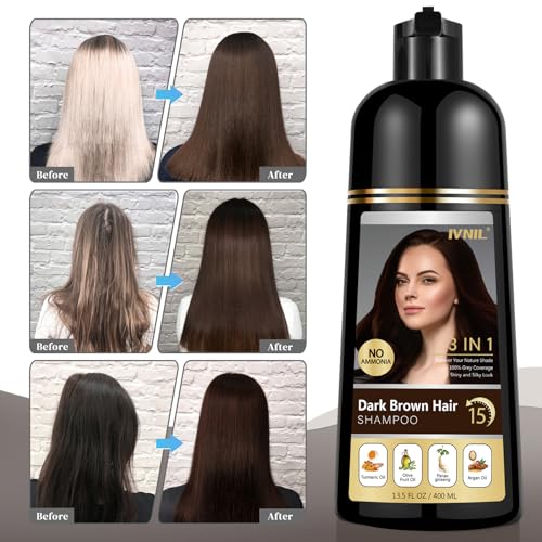 Dark Brown Hair Dye Shampoo for Gray Hair, Instant Natural Hair Color Shampoo for Women & Man, 3-In-1 & Semi-Permanent, Herbal Ingredients & Ammonia-Free, Fast Acting and Long Lasting, 500ml - Image 7