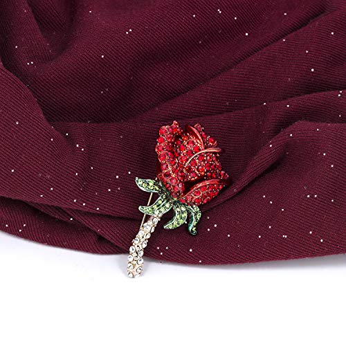 Image of YOQUCOL Elegant Cubic Zirconia Crystal Rhinestone Red Rose Shape Brooch Pin for Women Grils