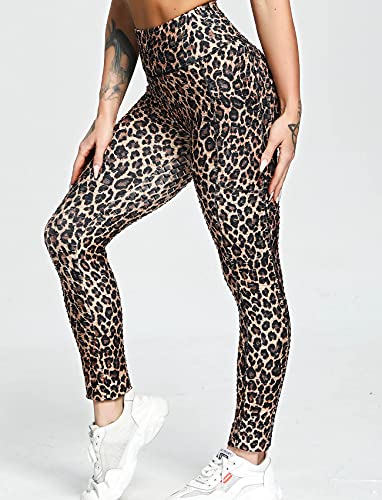 FITTOO Scrunch Butt Leggings with Pocket for Women TIK Tok Anti Cellulite Booty Lifting Workout Yoga High Waisted Pants Side Pocket Cheetah Large