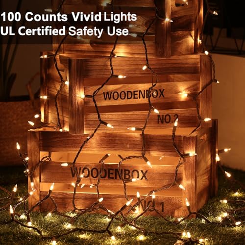Image of BrizLabs White Incandescent Mini Christmas Tree Lights 100 Count Brown Wire
