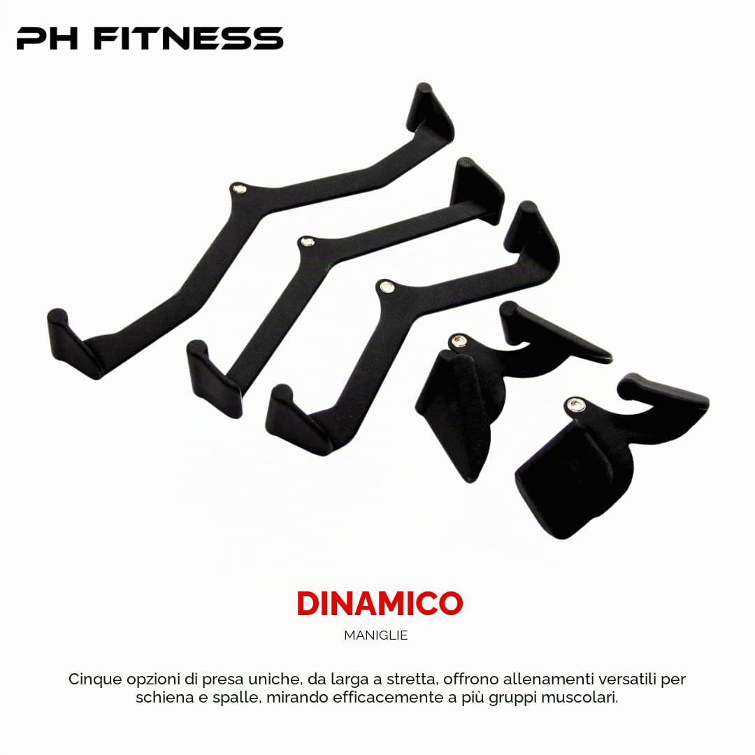 PH Fitness Set Multi Grip [5 Maniglie] – Maniglie Versatili per Lat Pulley e Rematori – Barra Fitness Regolabile con Antiscivolo in Schiuma – Ideale per Home Gym e Allenamento Forza
