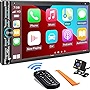 Double Din Car Stereo Compatible with Voice Control Apple Carplay - 7 Inch HD LCD Touchscreen Monitor, Bluetooth, Subwoofer, USB/SD Port, A/V Input, AM/FM Car Radio Receiver, Backup Camera