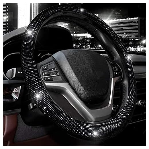 Valleycomfy Steering Wheel Cover for Women Men Bling Bling Crystal Diamond Sparkling Car SUV Wheel Protector Universal Fit 15 Inch (Black with Black Diamond, Standard Size(14" 1/2-15" 1/4))