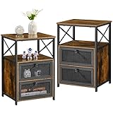 VECELO Modern Night Stand, End Side Table with Storage Space and Door, Nightstands with Flip Drawers for Living Room,Bedroom,Lounge,Set of 2, Brown