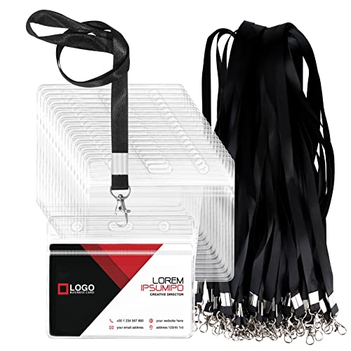 Accesorios, Pet Products Paquete de 50 soportes transparentes para tarjetas de identificación con cordones para el cuello, etiquetas horizontales para tarjetas de identificación para...