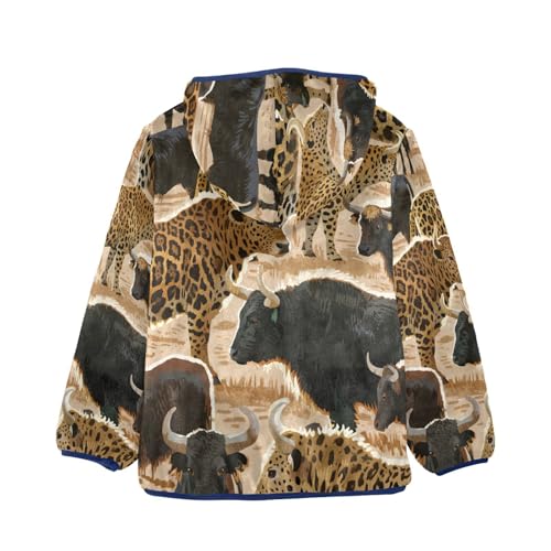 Animal Print with Leopard Cows Toddler Fleece Jacket Girl Boys Hooded Fleece Jacket Coat Warm Outwear Zip-up 3-10T2