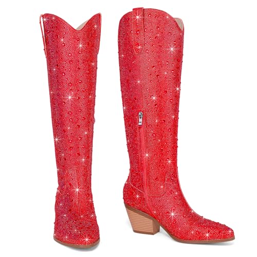 Image of Cowgirl Ankle Boots Cowboy Boots for Women Western Booties Rhinestone Chunky Heel Fashion Comfortable Side Zipper
