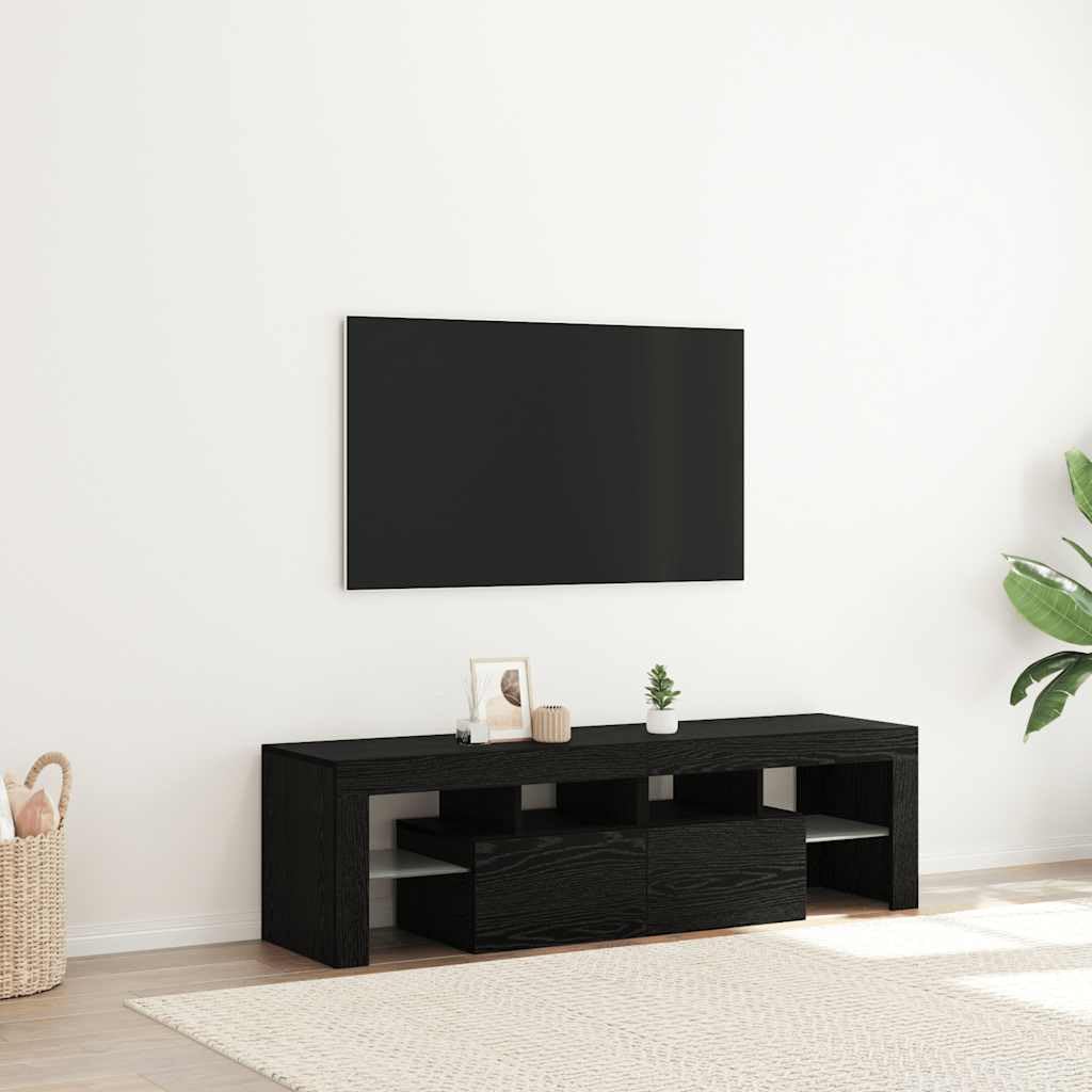 vidaXL Szafka pod TV z oświetleniem LED, czarny dąb, 140x36,5x40 cm