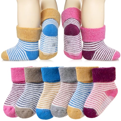 Image of Eyean Baby Wool Grip Sock Soft Winter Warm Thick Non Slip Toddler Boy Girls Crew Socks For Children 6 Pairs