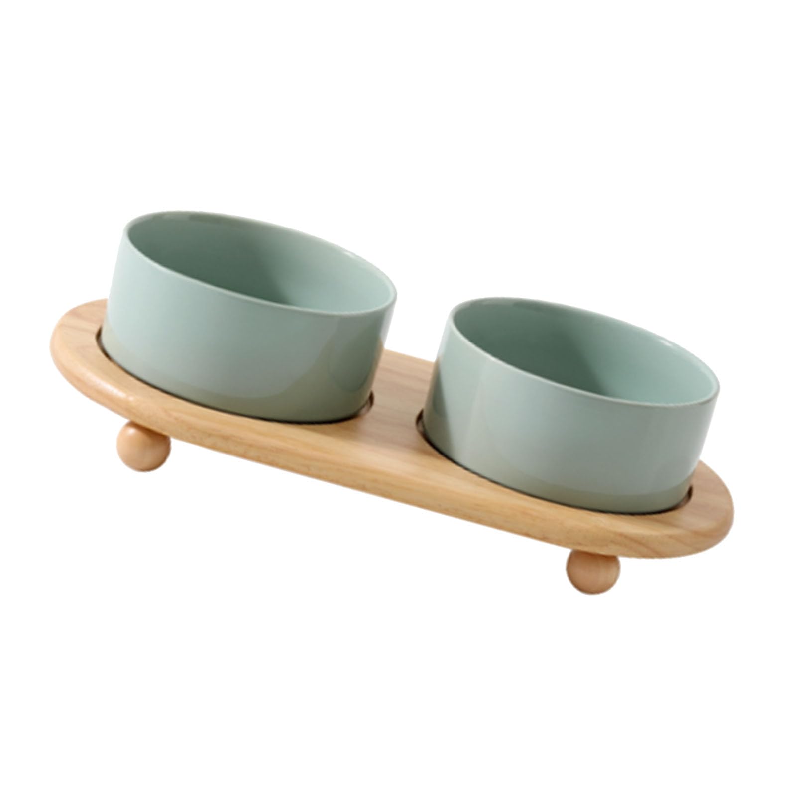 Alomejor Gamelles Surélevées en Céramique pour Chat, Doubles Robustes pour Un Repas Confortable pour Les Chats, Support en Bois pour Une stabilité Anti-basculement (Bol Double Vert Clair)