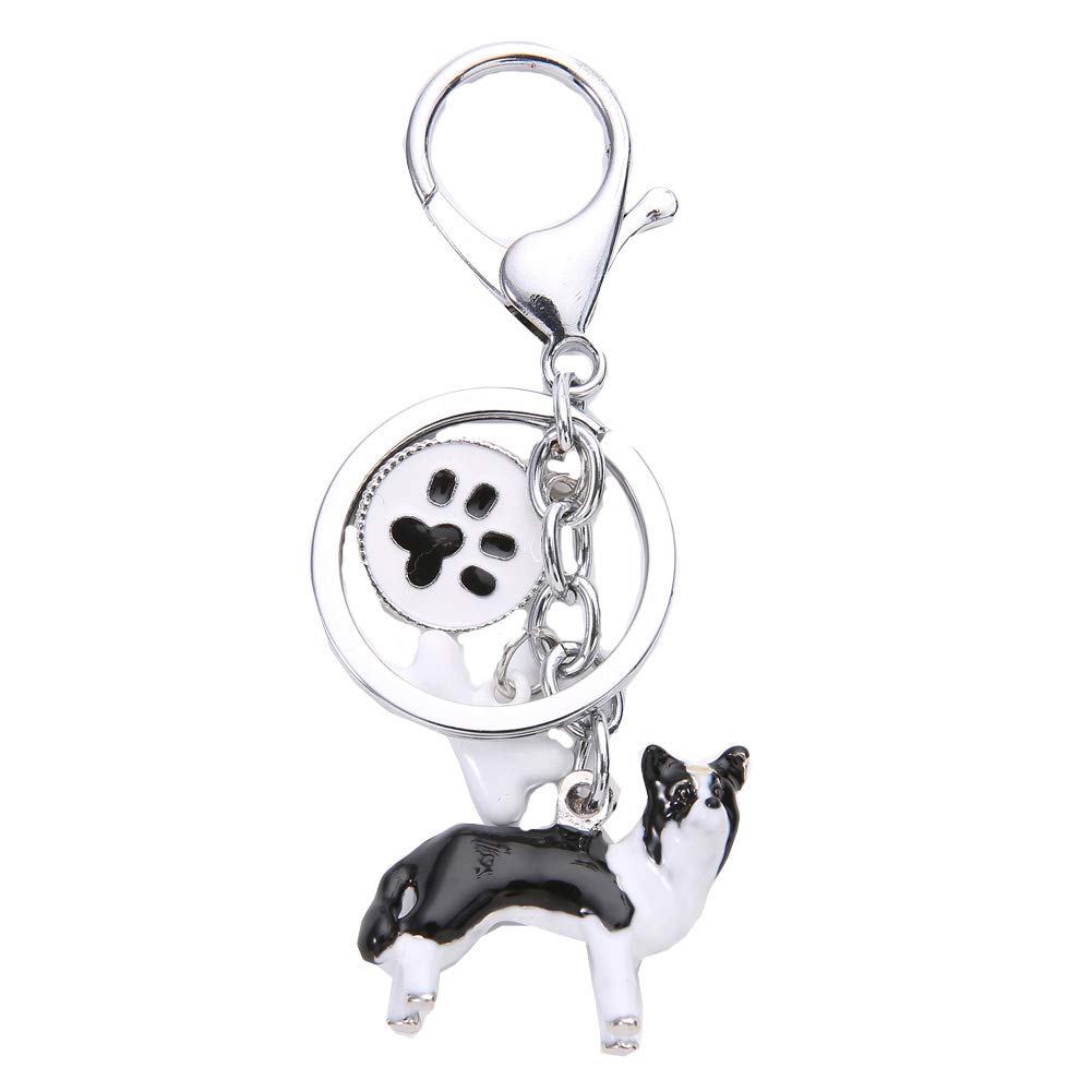 BbearT® Dog ID Tag Dog Keychain,Cute Ceramic Stereo Dog Metal Keychain Keyring Dog ID Tags (Border Collie)