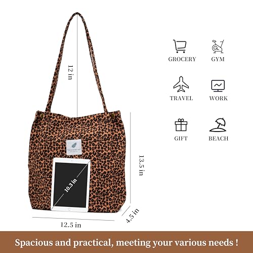 Image of TOPASION Cute Corduroy Tote Bag Canvas Shoulder Handbags for Women Travel Shopping