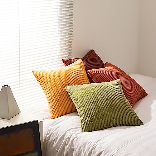 Image of Topfinel Fall Burnt Orange Throw Pillow Covers 16x16 Set of 4,Corduroy Striped Decorative Cushion Cases for Couch Living Room Sofa Guest Bedroom Fluffy,Small Cute Shams