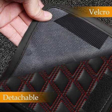 Image of NEXTA 7D Premium Faux Leather Custom Fitted Car Floor Mats for MG Majestor - 7 Seater (All 3 Rows) II Double Stitching II 7 Layer Protection II 100% Waterproof & Washable - (Black with Red)