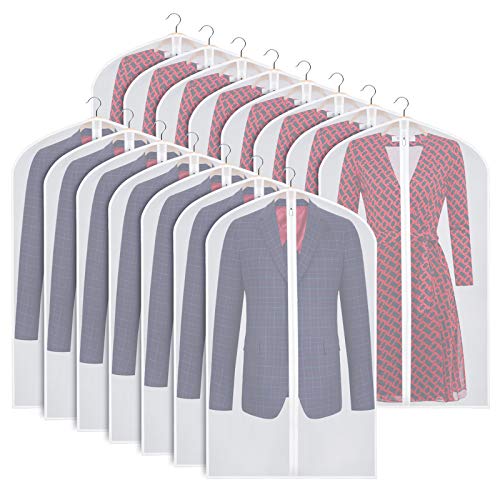 Zilink Clear Garment Bags Suit Bag for Storage 40-inch with Sturdy Zipper Moth-Proof Suit Cover Protector for Suit, Coat, Dress Clothes Cover Storage, Set of 15