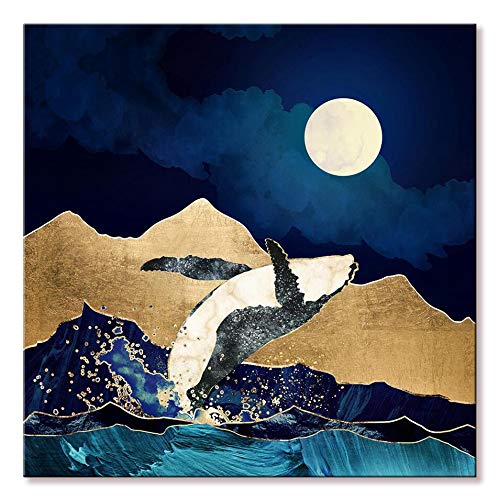 Orlco Art - Lienzo Decorativo para Pared, diseño Abstracto de Pavo Real con Pulpo, Color Azul, Octopus L, 36" X 24" (90cm X 60cm) with The Stretched