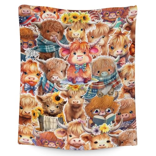 Highland Cow Blanket Gifts - 40x50 Inches Cute Throw Blanket for Girls & Boys - Brown Soft Fuzzy Blankets for Bed, Couch & Living Room