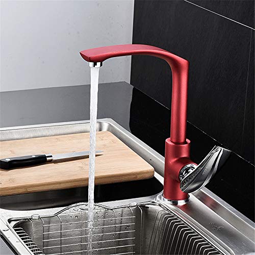 BZBZB Mezclador de Agua fría y Caliente, Grifo de Cocina, Grifo de Fregadero de Cocina, aireador de Correa Giratorio Monomando Cromado, Naranja (Gules)