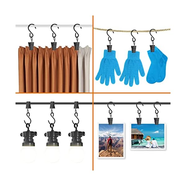 40 pcs curtain clips with s hooks for outdoor string lights, this stainless steel s hooks with clips also work clips, rv awning light clips and gutter light clips (black) - image 7