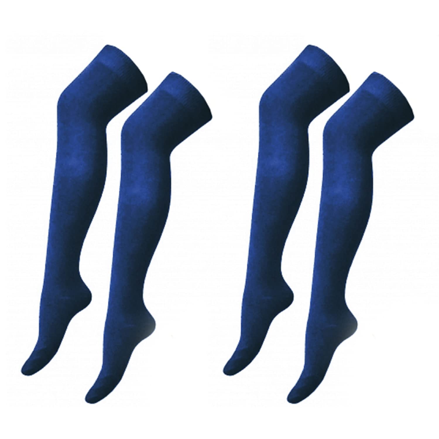 The Fancy Dress® 2 Pair Women Referee Stripe and Plain Over The Knee Socks Thigh High Ladies Stretchy OTK Sport Socks for Daily Wear, Cosplay (Navy)