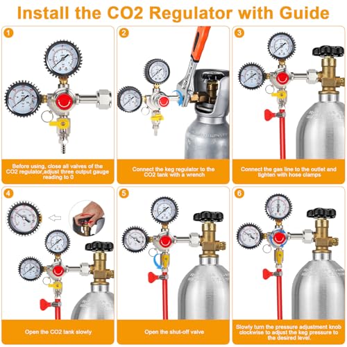 Image of Co2 Regulator for Kegerator - CGA320 Draft Beer Regulator Kegerator Regulator, Dual Gauge Brewing Keg Regulator, Co2 Tank Regulator Kegerator Parts, Co2 Pressure Regulator with 2 Hose Clamps