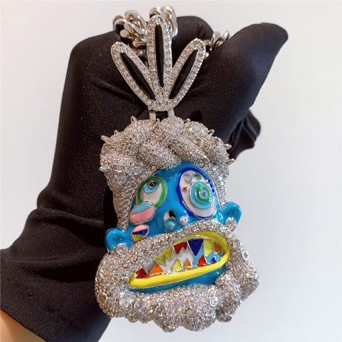 ICEDIAMOND Cold Enamel Painted Abstract Art Mysterious Tribe Chief Pendant Cuban Chain Necklace, Iced Out Bling CZ Diamond Gold Plated Hip Hop Charm Jewelry for Men2