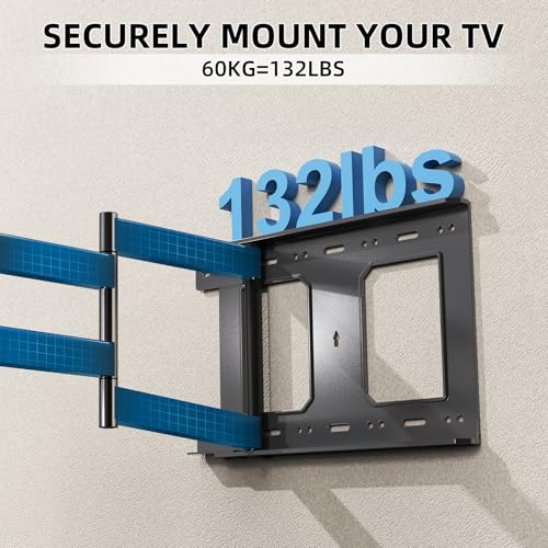 Image of Long Arm TV Wall Mount with 180Swivel and Tilt +5 /-20 Level Adjustment, TV Bracket Screen with Rotates 90 for TVs 37-75 Inches,Fits 8 inch-16 inch Wood Studs,Hold up 132LBS,Max VESA 600x400mm