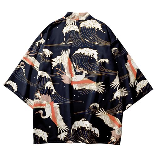 Image of Women's and Men Japanese Kimono Cardigan Jackets Lightweight Long Sleeves Loose Coat Tops
