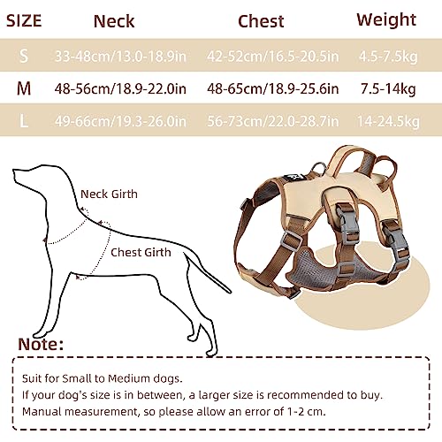 LiebeDD Hundegeschirr für Kleine Mittelgroße Hunde Welpen Geschirr, Anti Zug Geschirr Hund Sicherheitsgeschirr Ausbruchsicher, Panikgeschirr für Hunde Zuggeschirr Hund, Beige, S