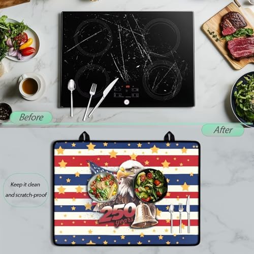 Image of 4th of July Themed Stove Cover 30 inchx21 inch Heat Resistant Multi-Functional Counter Protector Non-slip Waterproof Mat for Glass Stovetop Protector, American Flag Eagle Stripes