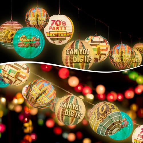 Image of Panelee 12 Pcs 70's Retro Paper Lanterns Party Decorations 8 Inch Hanging Round Paper Party Decorations for Holiday Indoor Outdoor Supplies