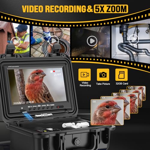 Cámara de Alcantarillado Anysun con Localizador 300ft, Cámara de Inspección Autonivelante con Contador de Distancia, Cable de 7MM con Carro y Ruedas, Monitor HD de 9" con DVR Cámara para Tuberías (Tarjeta de 32GB) miniatura 4