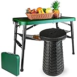 maliven Portable Folding Table and Stool Set, Lightweight Foldable Table & Collapsible Stool for Camping Picnic Beach Fishing, Sturdy Small Outdoor Table with Mesh Layer Storage