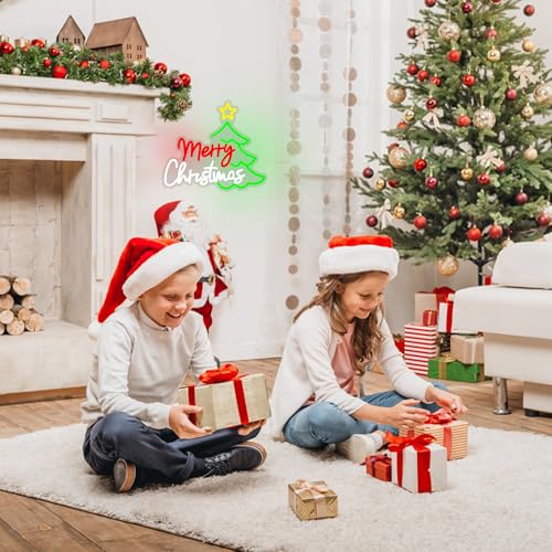 Image of Merry Christmas Neon Sign Christmas Tree Neon Light