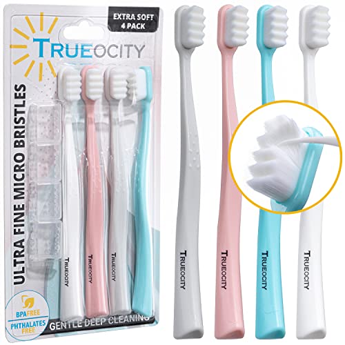 Extra Soft Toothbrushes For Adults Nano Toothbrush 20 000 Ultra Fine Bristles for Sensitive Gums Gentle Adult Toothbrush for Gum Care Deep Cleaning Soft Brush Pack of 4 Oral Care Brushes