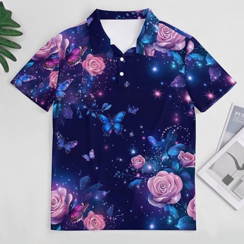 Polo de manga corta para mujer transpirable de ocio con estampado de rosas 3
