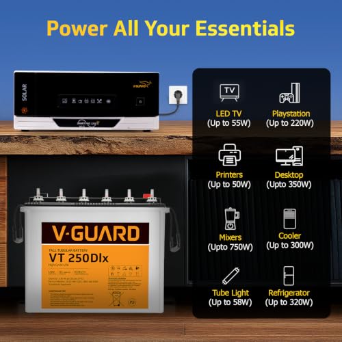 Image of V-Guard Inverter & Battery Combo (Smart Pro 1200S Inverter, VT 250 DLX (230 Ah Tall Tubular Battery)) for Home, Office & Shops