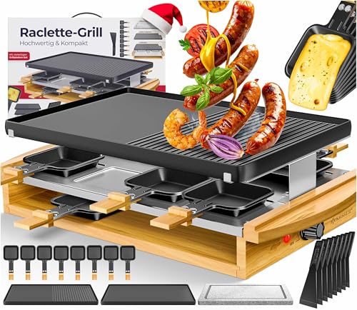KESSER® Raclette-Grill mit Naturgrillstein, Grillplatte Tischgrill für 8 Personen, Elektrogrill