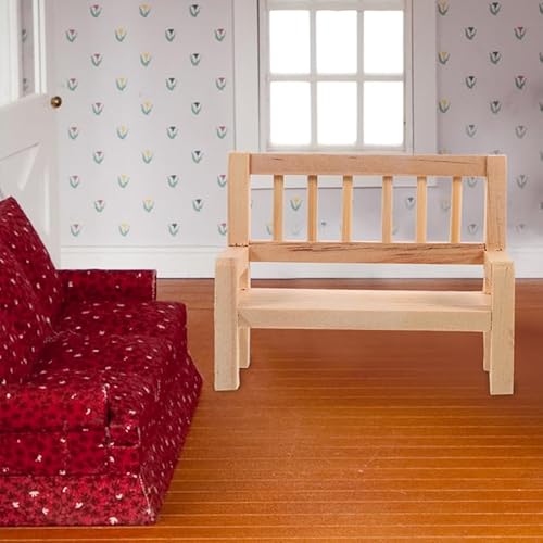 IMIKEYA Miniatur Bank Holz Puppenhaus Gartenmöbel Zubehör Mini Holzbank Deko Miniatur Parkbank Puppenhausbank Wichtel Bank - 8x3,5x6,2 cm