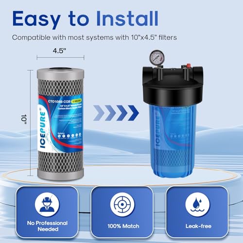 Image of ICEPURE 5 Micron 4.5 inch x 10 inch CTO10BB-CQB Whole House Water Filter Upgraded Coconut Shell Activated Carbon Lead Remove Filter Replacement Cartridge, 1PACK