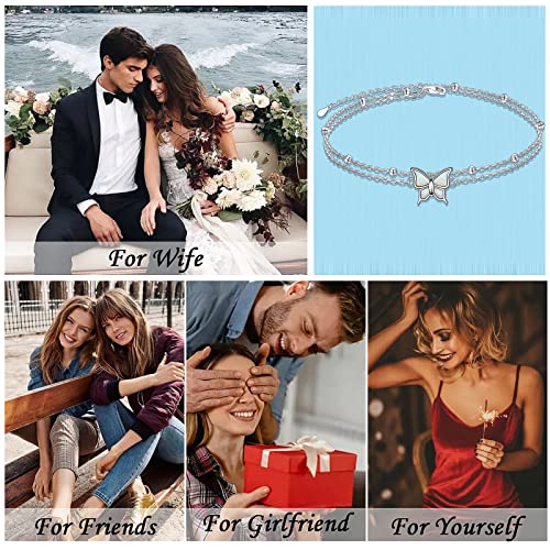 Image of Flyow Anklet for Women S925 Sterling Silver Adjustable Foot Beaded Heart Charm Ankle Bracelet Anklets Jewelry