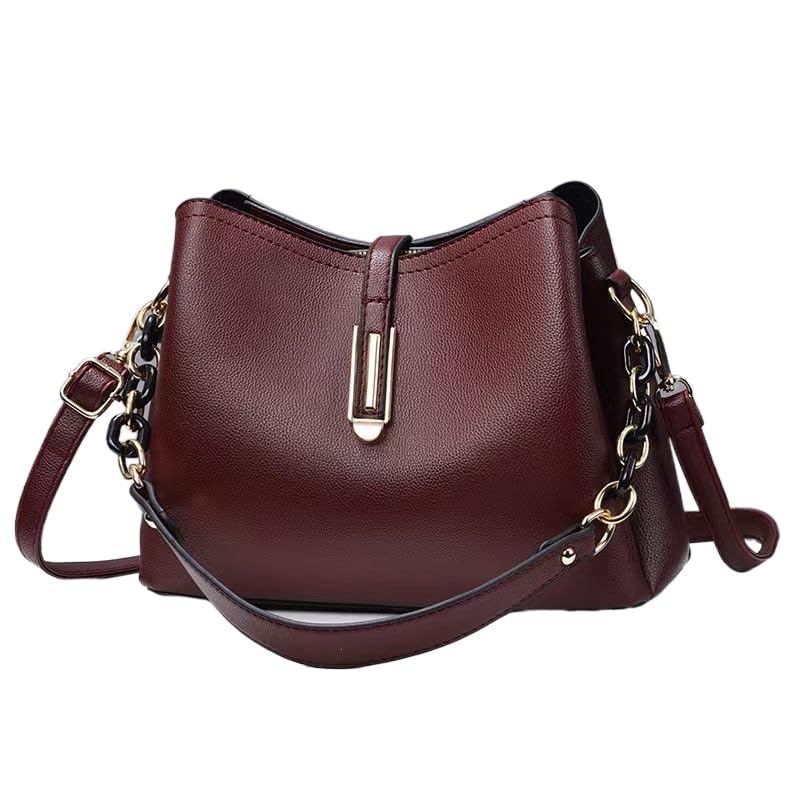 Bolsa Feminina Transversal Média com 2 Alças Ajustável de Ombro e Tiracolo para Dia a Dia (Vinho)