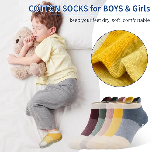 HYCLES Toddler Non-Slip Ankle Socks With Grippers Anti Slip Low Cut Socks for Baby Kids Boys Girls 5 Pairs4